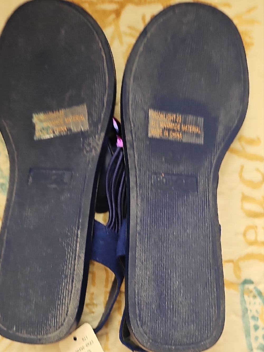 Rouge Helium Women's Navy Blue Slingback Sandals & Iridescent Chain Accent SZ 9 - Picture 3 of 4